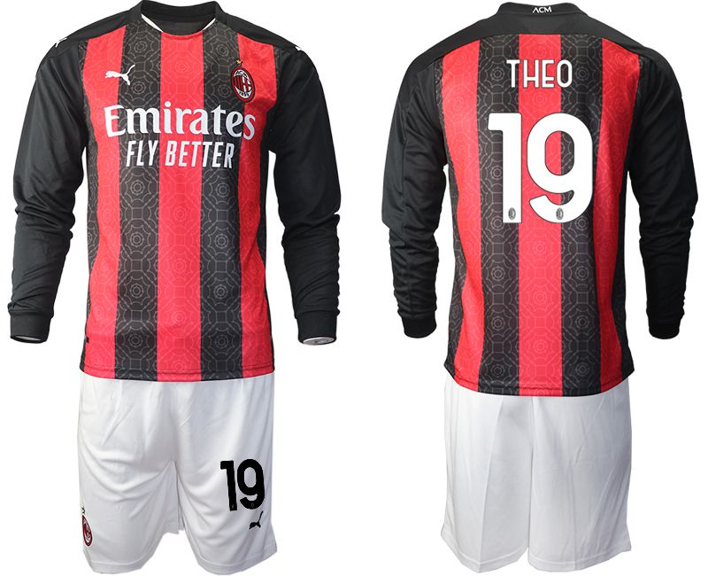 Men 2020-2021 club AC milan home long sleeve #19 red Soccer Jerseys->ac milan jersey->Soccer Club Jersey